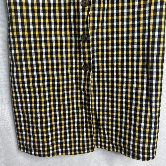Hollister Black White Yellow Cotton Checkered Gingham Suspender Dress Sz MD - Picture 5 of 10